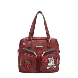 Nicole Lee Maroon Shoulder Bag with Fun Patches
